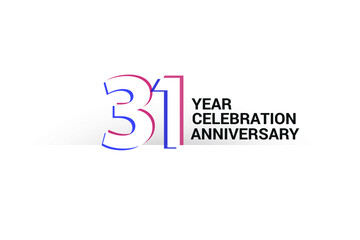 31 year anniversary, minimalist logo years, jubilee, greeting card. invitation. Blue & Red Colors vector illustration on White background - Vector