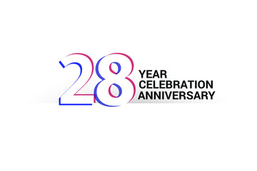 Obraz premium 28 year anniversary, minimalist logo years, jubilee, greeting card. invitation. Blue & Red Colors vector illustration on White background - Vector
