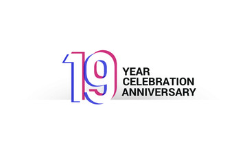 Obraz premium 19 year anniversary, minimalist logo years, jubilee, greeting card. invitation. Blue & Red Colors vector illustration on White background - Vector