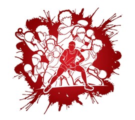 Group of Ping Pong players, Table Tennis players action cartoon sport graphic vector.