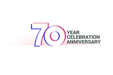 70 year anniversary, minimalist logo years, jubilee, greeting card. invitation. Blue & Red Colors vector illustration on White background - Vector