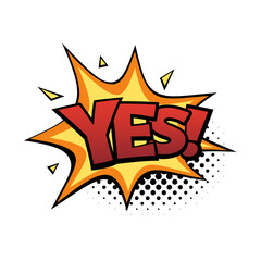 Comic lettering wow. Comic speech bubble with emotional text Yes. Bright dynamic cartoon illustration in retro pop art style isolated on white background. Comic text sound effects