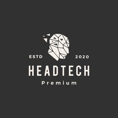 human head tech geometric hipster vintage logo vector icon illustration