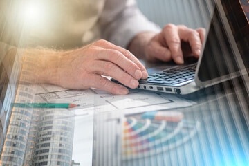 Architect working on a project; multiple exposure