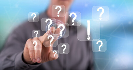 Man touching a q&a concept