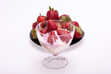 ice cream and fresh ripe strawberries  isolated on white background