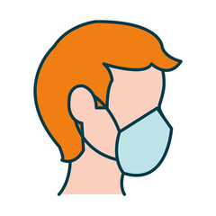man with medical mask icon, line and fill style