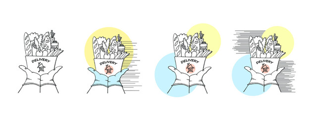 Fototapeta premium food supply. Delivery service. Set of vector illustrations