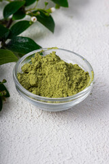 green powder of Chinese matcha tea