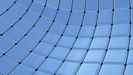 Glossy curved surface made of blue metal cubes