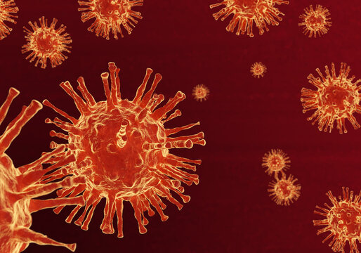 The Concept Of Viruses Causing Infectious Diseases, Decreased Immunity, Such As H1N1, HIV, FLU, AIDS.viral Disease On Red Background.3d Illustration