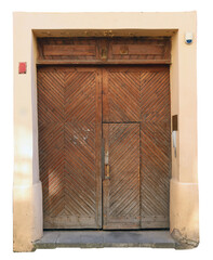 The central front wooden door to the old public medieval  church isolated