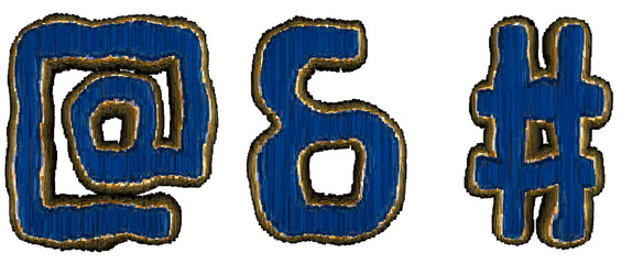 Set of symbols at, ampersand and hash made of industrial metal 3D