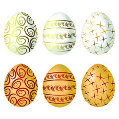 set of easter eggs with gold and red ornament