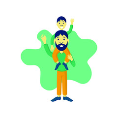 bearded father with a child on his shoulders. Father's day. Blue Beard.