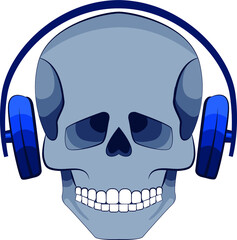 Blue skull in the headphones. Emblem for the holiday of the day of the dead.