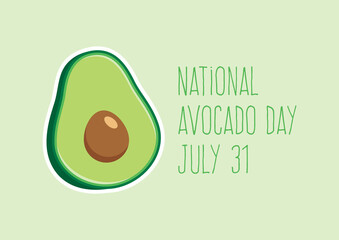 National Avocado Day vector. Halved avocado icon vector. Avocado icon isolated on a green background. Avocado Day Poster, July 31. Important day