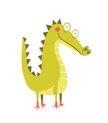 Funny cute amusing and silly crocodile character design, cute smiling happy animal for children. Hilarious hand drawn alligator design. Vector kids cartoon illustration.