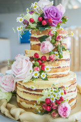 wedding cake with flower decoration  roses 