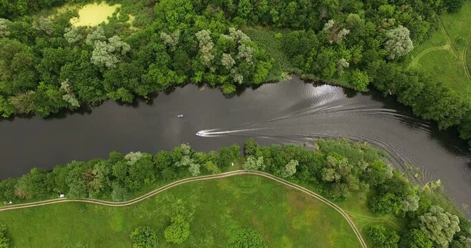Aerial view to summer forest and river bend of Seversky Donets