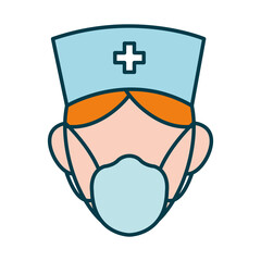medical nurse with mouth mask icon, line and fill style