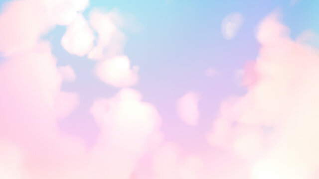 Pastel sky with fluffy clouds. 3d rendering picture.
