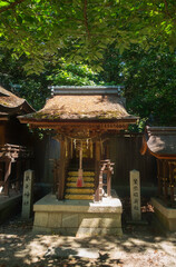 京都御苑にある宗像神社の境内社、繁栄稲荷社と新緑の風景