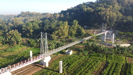 aerial view of Pengkol suspension bridge, Imogiri Bantul