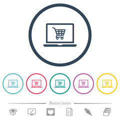 Webshop flat color icons in round outlines