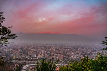 Foto op Canvas Santiago de Chile city at dusk with Andes © F.C.G.