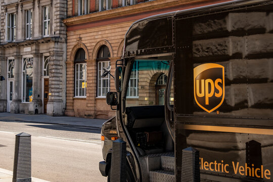 LONDON-UPS or  United Parcel Service truck, an American multinational package delivery comp