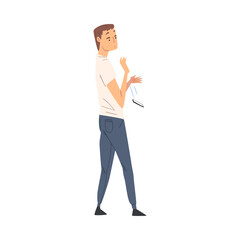 Surprised Young Man Dropping His Smartphone Cartoon Style Vector Illustration on White Background
