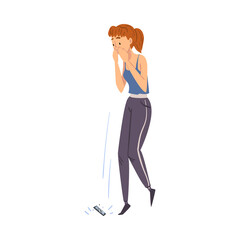 Shocked Young Woman Dropping Her Smartphone Cartoon Style Vector Illustration on White Background
