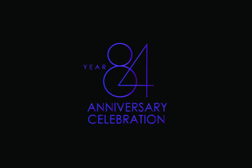 84 years anniversary Elegant purple color minimalist logo years, jubilee, greeting card. Birthday invitation. Gold space vector illustration on black background - Vector