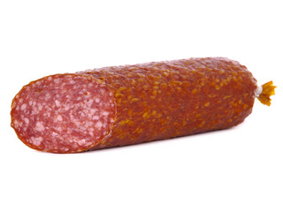 Dry and smoked salami stick isolated on white 