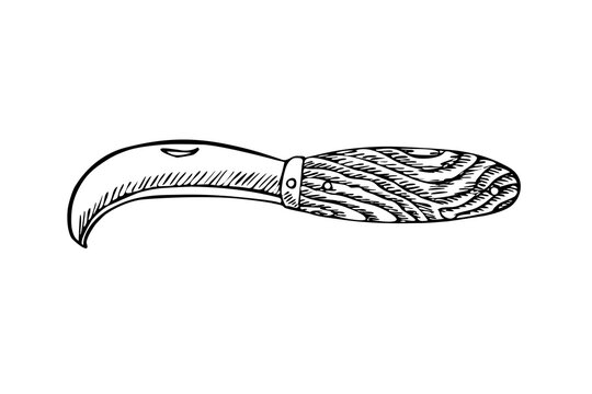 black and white garden knife with wooden handle clip art preview