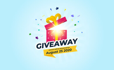 Fototapeta na wymiar Giveaway Banner Template Design For Social Media Post. Gift Offer Banner, Giveaways Post And Winner Reward In Contest, Prize In Boxes. Vector Illustration
