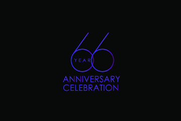 66 years anniversary Elegant purple color minimalist logo years, jubilee, greeting card. Birthday invitation. Gold space vector illustration on black background - Vector
