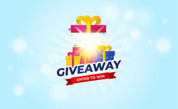 Giveaway Banner Template Design For Social Media Post. Gift Offer Banner, Giveaways Post And Winner Reward In Contest, Prize In Boxes. Vector Illustration