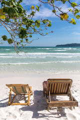 Sunbed on the beach, Saracen bay beach, Koh Rong Samloem island, Sihanoukville, Cambodia.