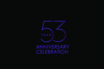 53 years anniversary Elegant purple color minimalist logo years, jubilee, greeting card. Birthday invitation. Gold space vector illustration on black background - Vector