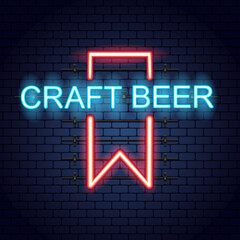 Beer neon sign, bright signboard, light banner. Beer logo, emblem