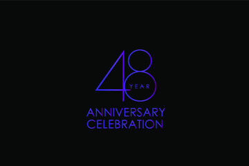 48 years anniversary Elegant purple color minimalist logo years, jubilee, greeting card. Birthday invitation. Gold space vector illustration on black background - Vector