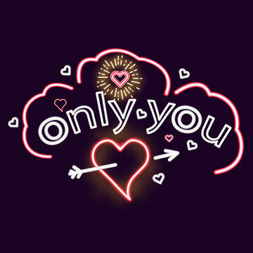 Bright heart. Neon sign. Retro neon heart sign on purple background. Design element for Happy Valentine's Day. Ready for your design, greeting card, banner. Vector illustration.