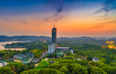 Dusk scenery of Lihu scenic spot, Wuxi City, Jiangsu Province, China