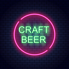 Beer neon sign, bright signboard, light banner. Beer logo, emblem