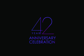 42 years anniversary Elegant purple color minimalist logo years, jubilee, greeting card. Birthday invitation. Gold space vector illustration on black background - Vector