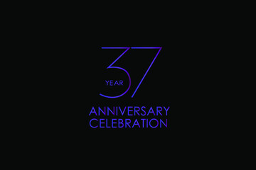 37 years anniversary Elegant purple color minimalist logo years, jubilee, greeting card. Birthday invitation. Gold space vector illustration on black background - Vector