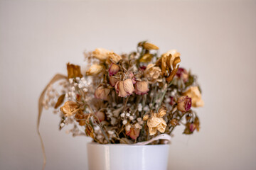 Puget of Dried Flowers in White Pot