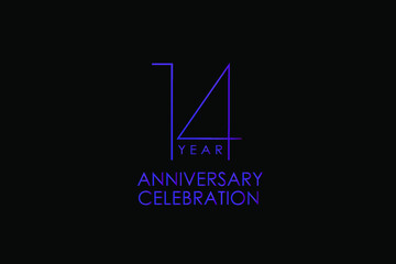 14 years anniversary Elegant purple color minimalist logo years, jubilee, greeting card. Birthday invitation. Gold space vector illustration on black background - Vector